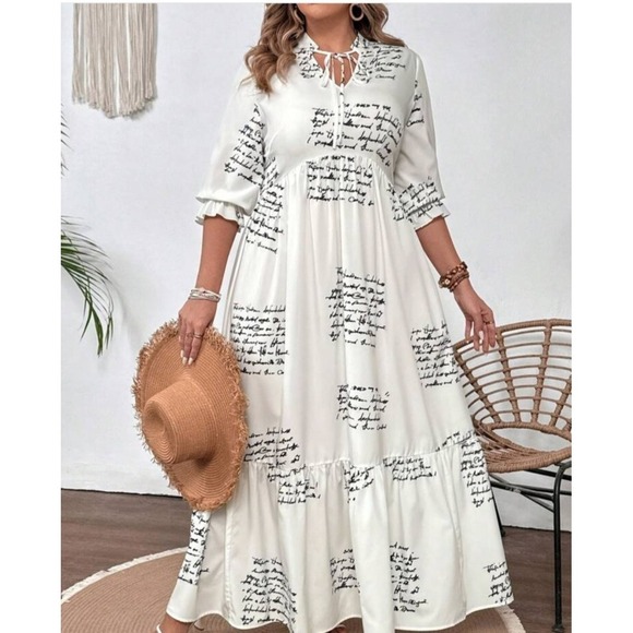 Shein Vcay Plus Size Women's Sz 16 (2XL) Collared Swing Dress White Swiftie NWT - Picture 1 of 9